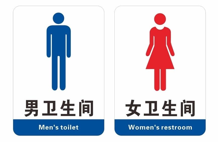 Male and female toilet signs in China