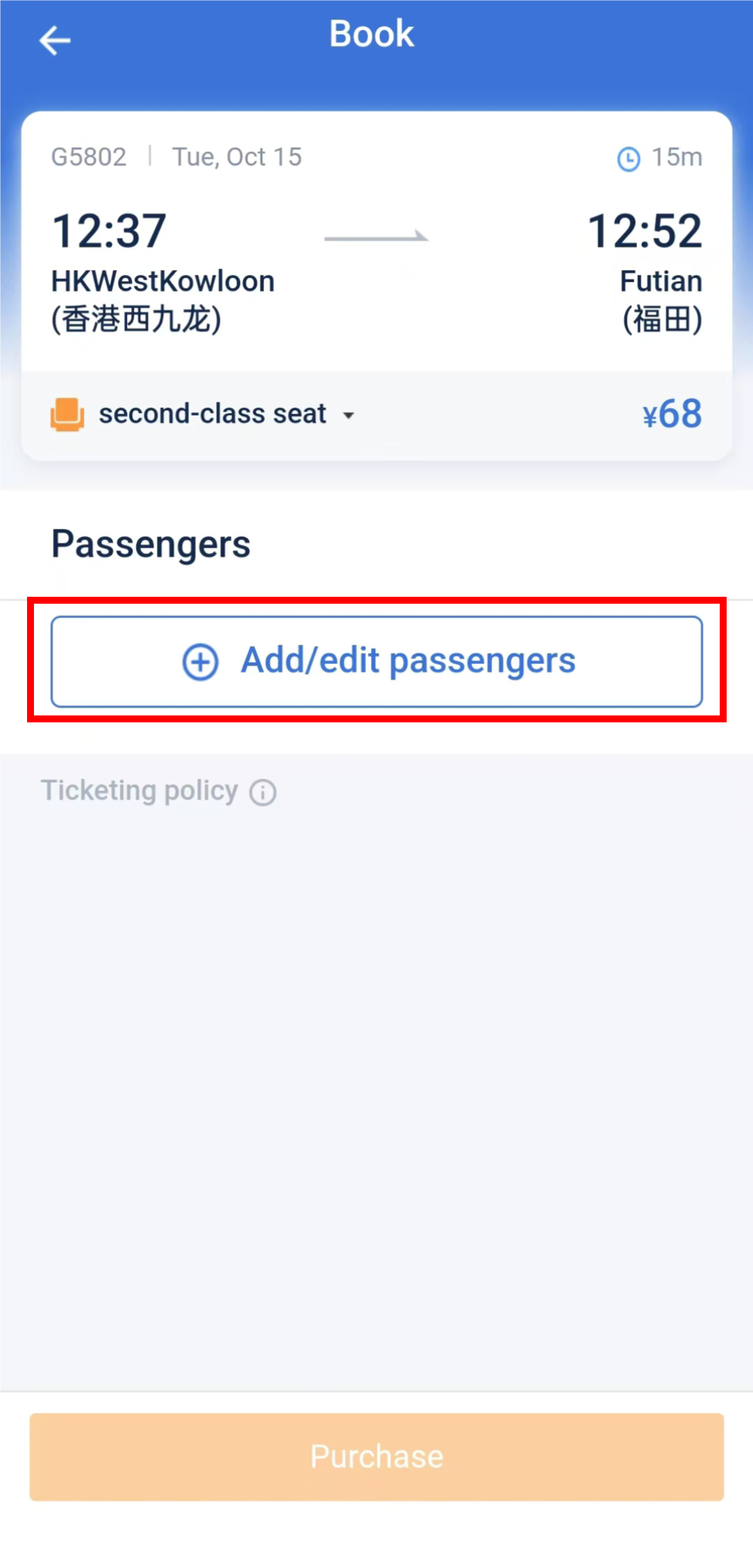 Select passengers and seat class